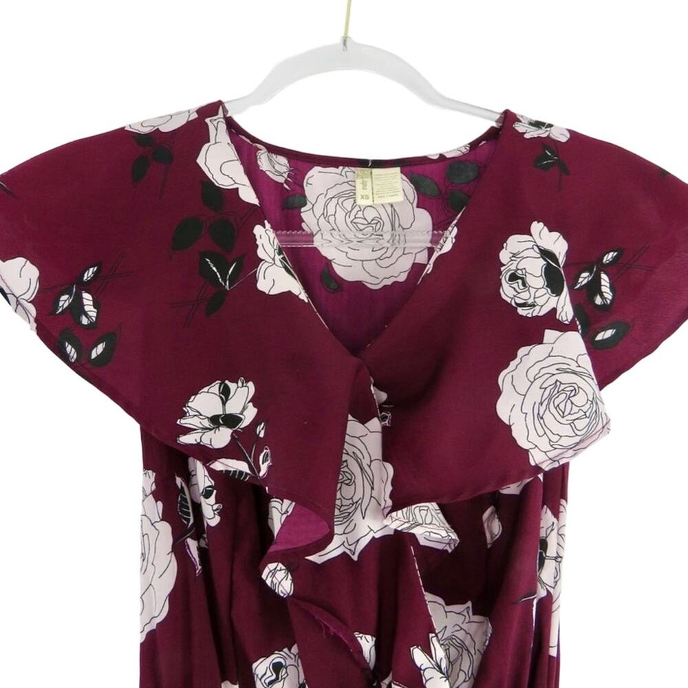 Japna Burgundy Floral Wrap Maxi Dress XS Sundress Short Sleeve Cute - Picture 3 of 5
